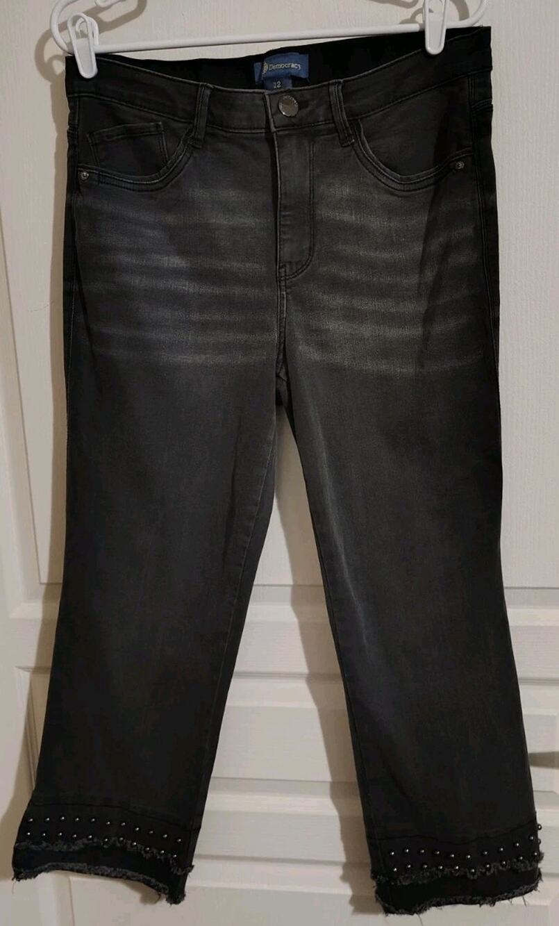 Democracy Jeans Size 12 Black Pearls Embellished Faded Distressed Ab Solution